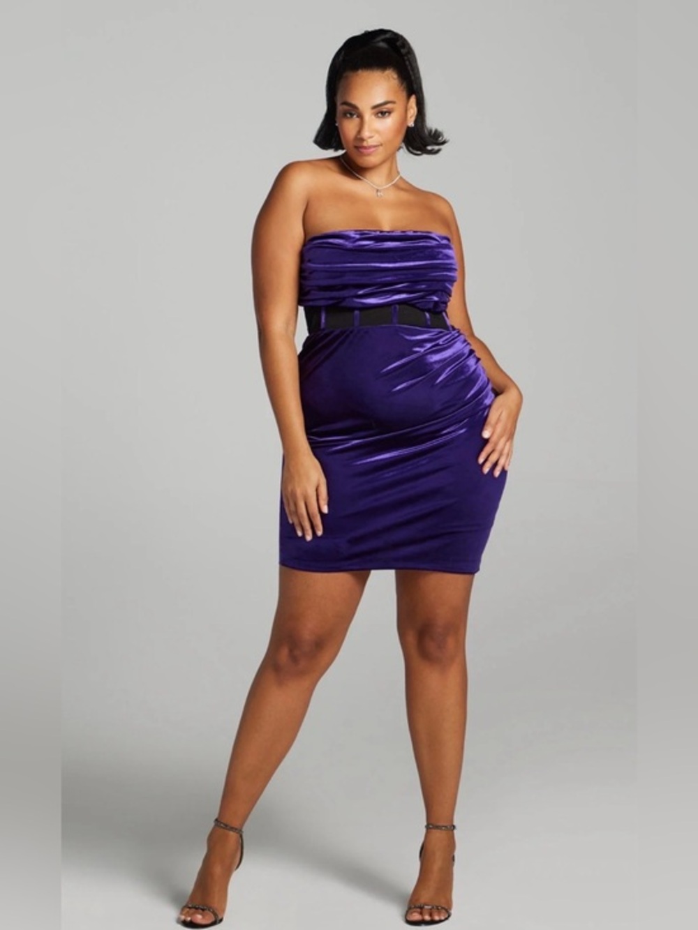 New! GABRIELLE UNION Strapless Velvet Illusion Dress in Purple 2X